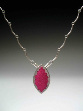 Sterling Silver Necklace with Pink Felt.  Handmade jewelry by Tara Turner
