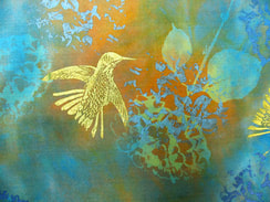 Inspired by the avian population among her Leila Kazimi likes to include hummingbird designs on her silk scarves